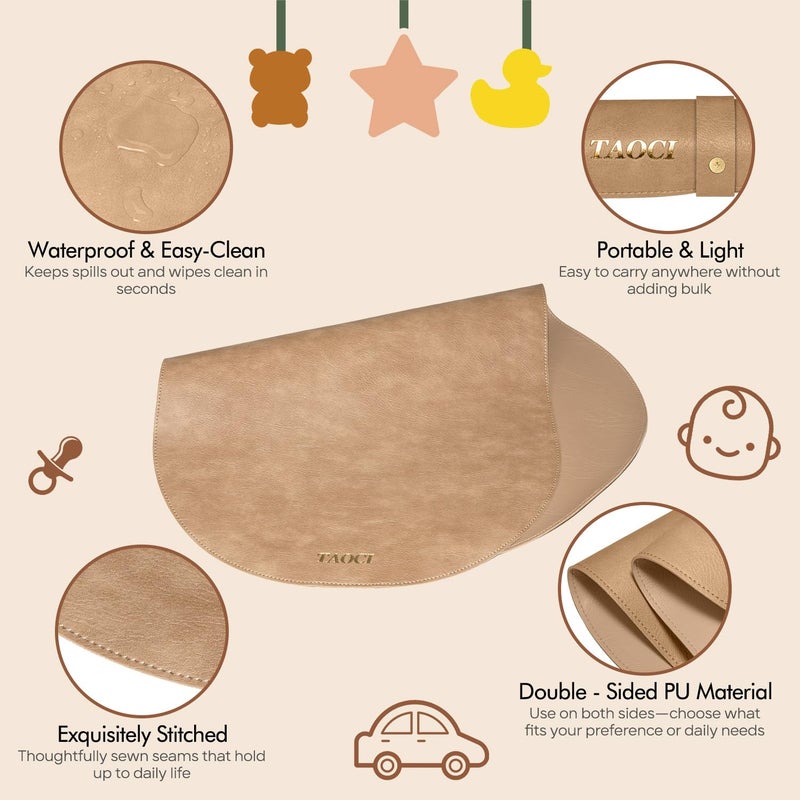 TAOCI Changing Pad Portable, Diaper Changing Pad, Baby Changing Mat, Waterproof & Wipeable Vegan Leather Change Pad for Home & Travel, Brown - Image 4